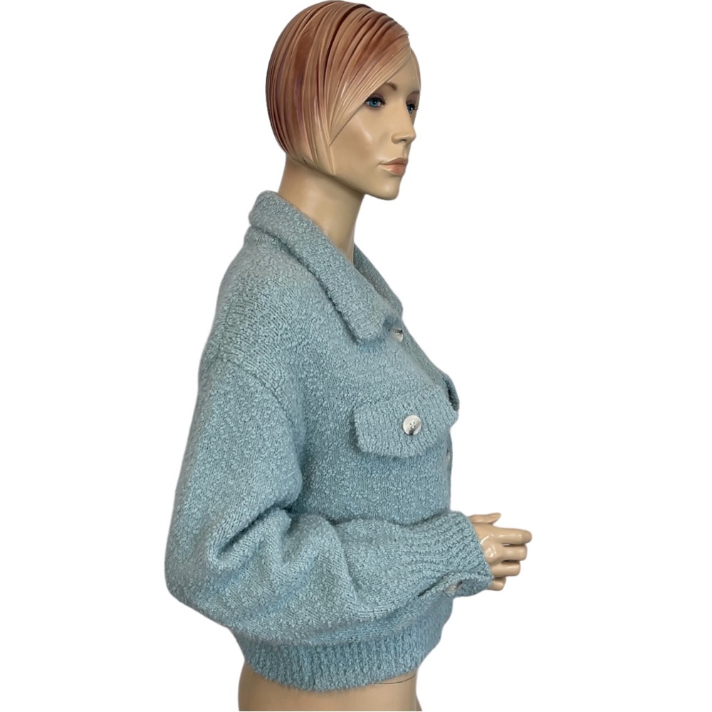 Mable Blue 'Ruthy' Fuzzy Blue Short Cardigan Sweater Medium - Picture 3 of 8
